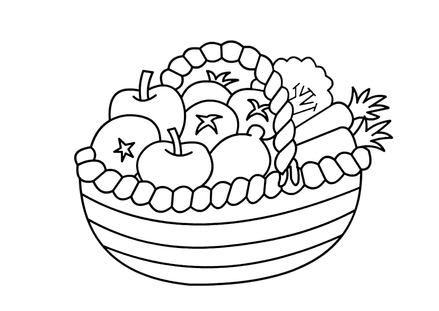 Ausmalbild Korb mit Gemüse Ausdrucken
